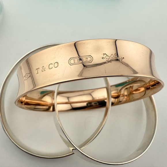 SUPER RARE Tiffany & Co. 1837 Interlocking Rubedo & Silver Bangles Bracelet - Picture 10 of 12